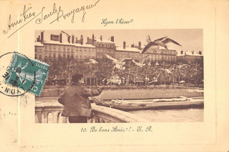 Carte postale ancienne Lyon L'Hiver De Bons Amis à Lyon