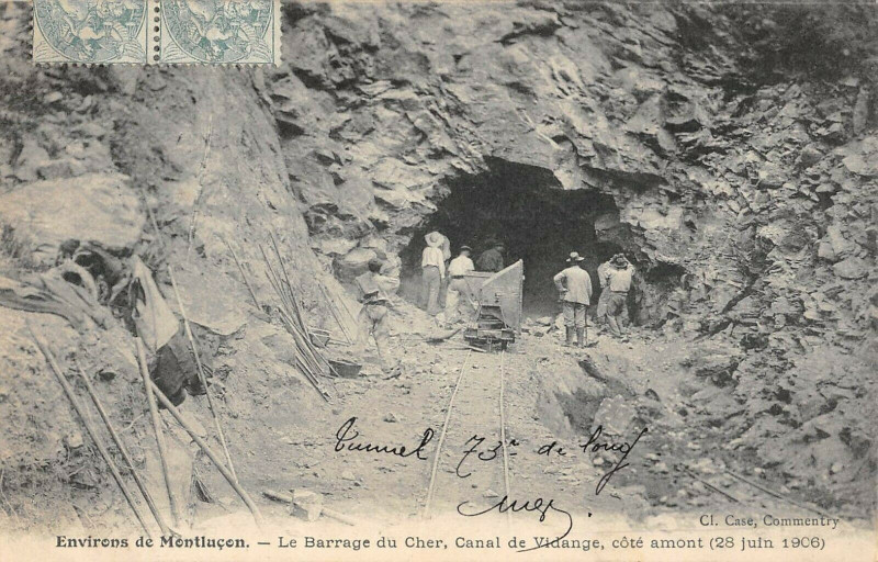 Carte postale ancienne Le Barrage du Cher, Canal de Vidange, côté amont (28 juin 1906) à Teillet-Argenty