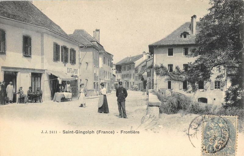Carte postale ancienne Saint Gingolph Frontiere ( Douane Cafe Du Pont à Saint-Gingolph