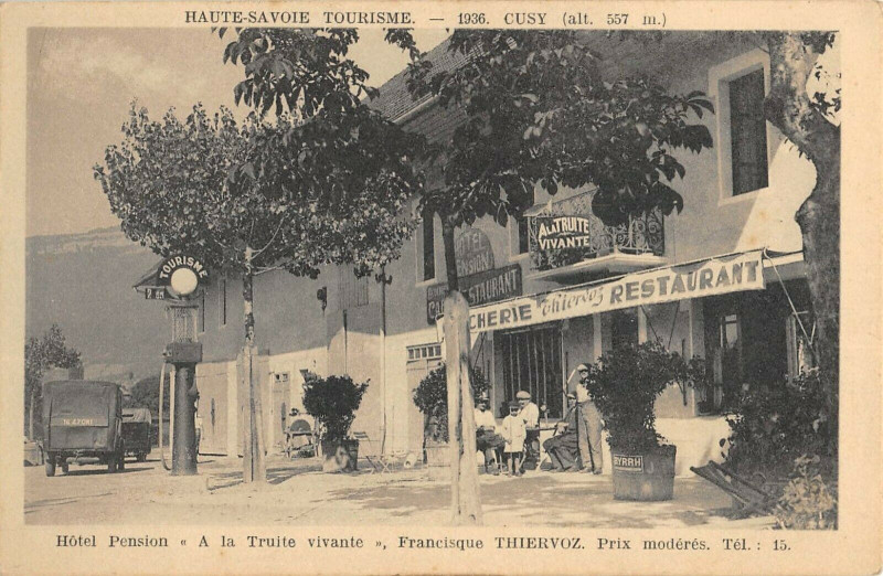 Carte postale ancienne Cusy Hotel Pension A La Truite Vivante Francisque Thiervoz à Cusy