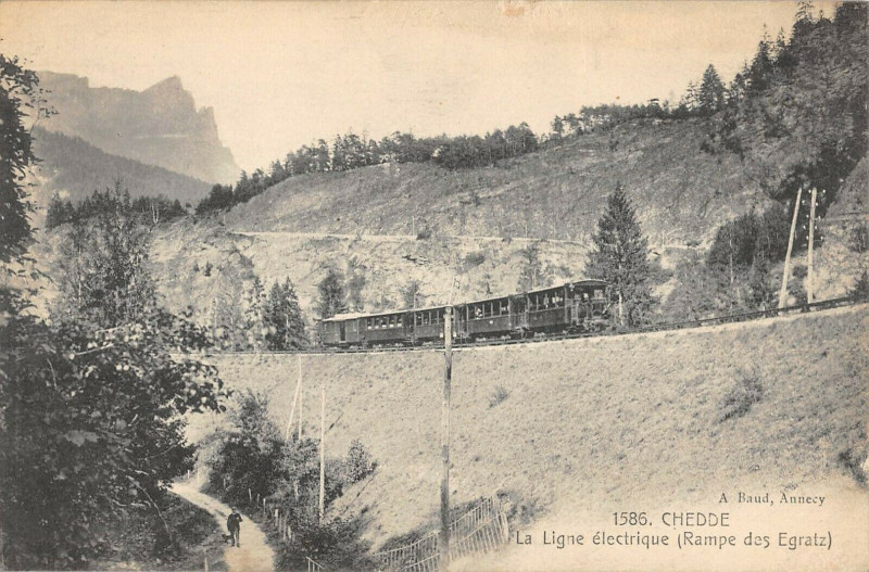Carte postale ancienne Chedde La Ligne Electrique Rape Des Egratz (Train