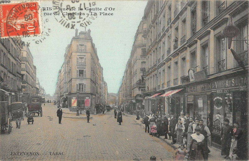 Carte postale ancienne Rue de la Goutte d'Or à la rue de Chartres - La Place à Paris 18e