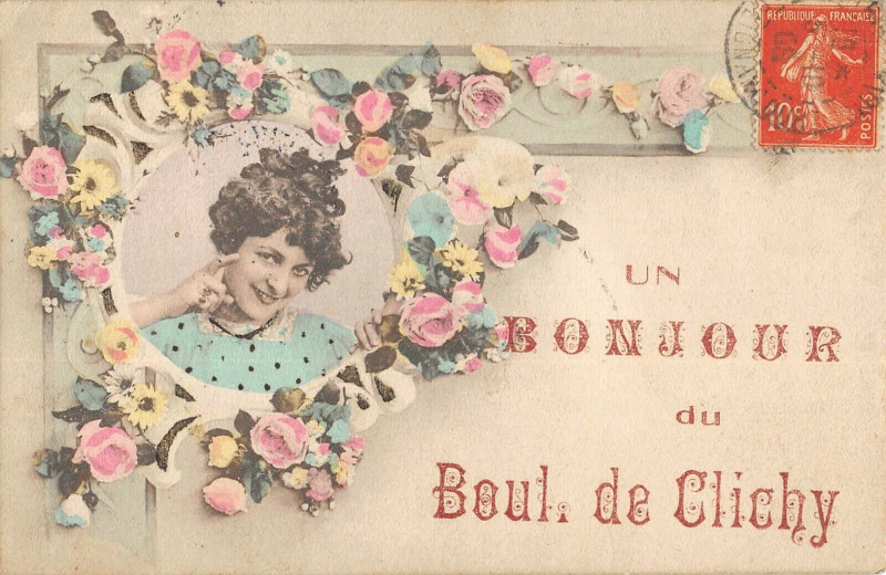Carte postale ancienne Un Bonjour du Boulevard de Clichy à Paris 18e