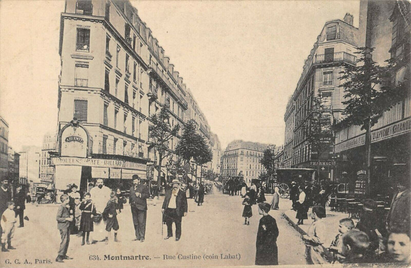 Carte postale ancienne Montmartre - Rue Custine (coin Labat) à Paris 18e