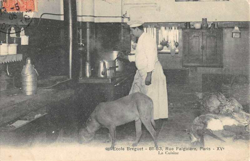 Carte postale ancienne Ecole Bréguet - Rue Falguière - La Cuisine à Paris 15e