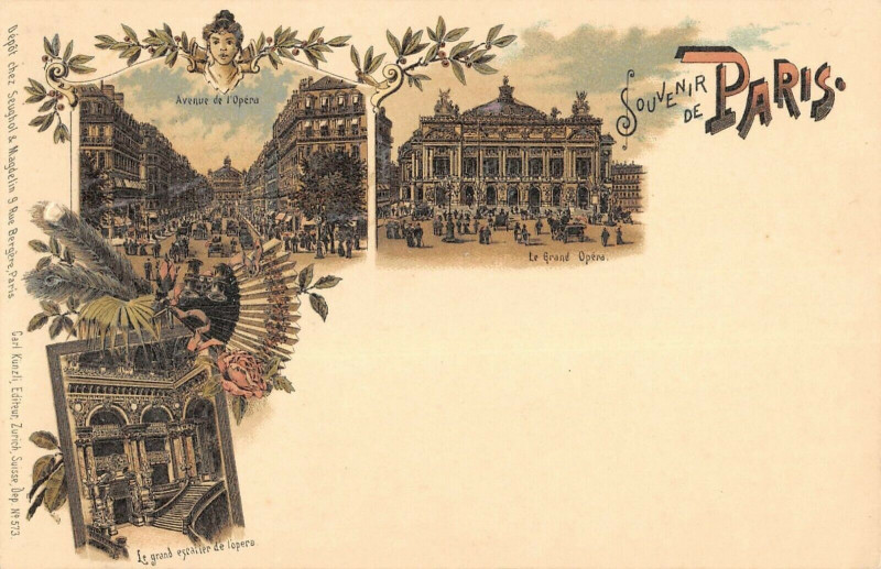 Carte postale ancienne Souvenir De Paris Cpa Dans Le Gout Gruss Aus Annee Par Kunzli à Paris