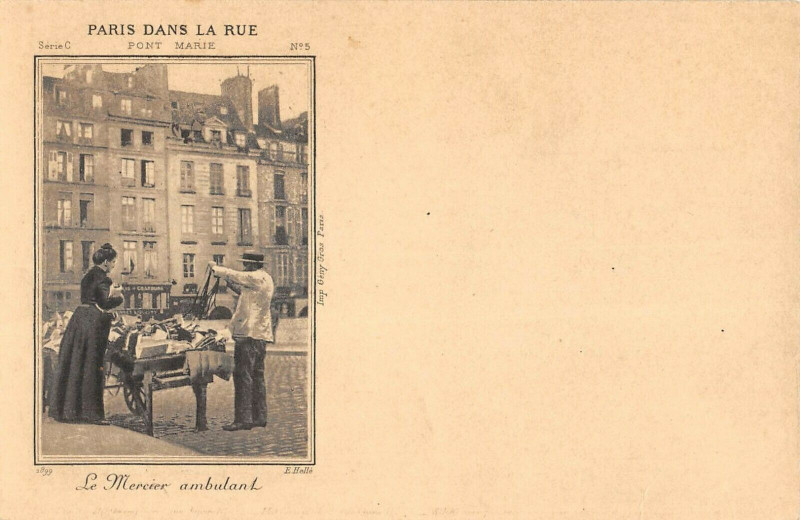 Carte postale ancienne Paris Dans La Rue Pont Marie Le Mercier Ambulant à Paris