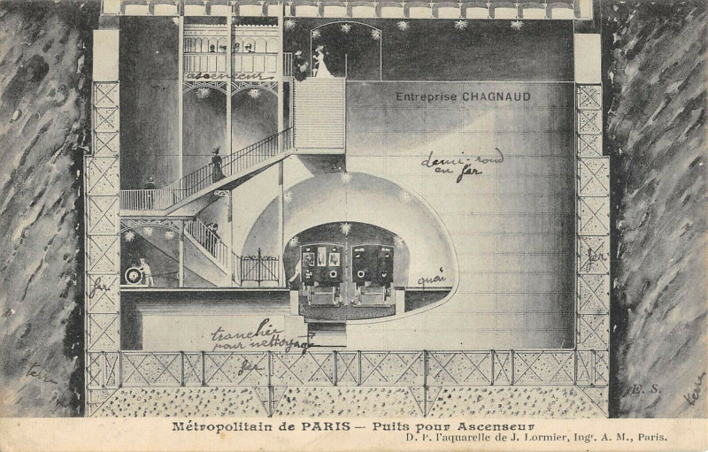 Carte postale ancienne Paris Metropolitain De Paris Puits Pour Ascenseur Entreprise Chagnaud à Paris