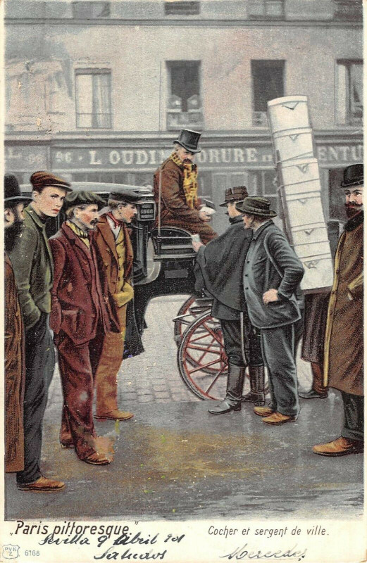 Carte postale ancienne Paris Petits Metiers Cocher et sergent de ville à Paris