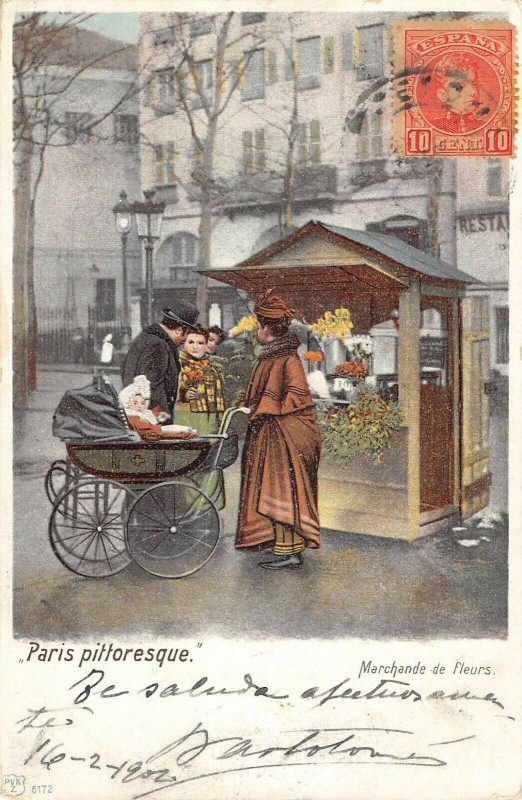 Carte postale ancienne Paris Petits Metiers la marchande de fleurs à Paris