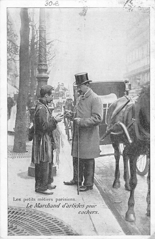 Carte postale ancienne Paris Les Petits Metiers Parisiens Le Marchand D'Articles Pour Cochers à Paris