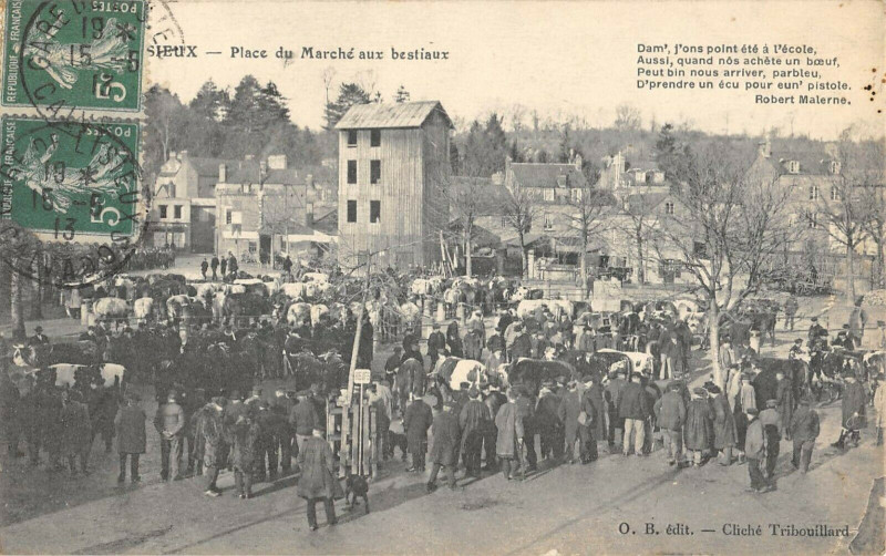 Carte postale ancienne Lisieux Place Du Marche Aux Bestiaux à Lisieux