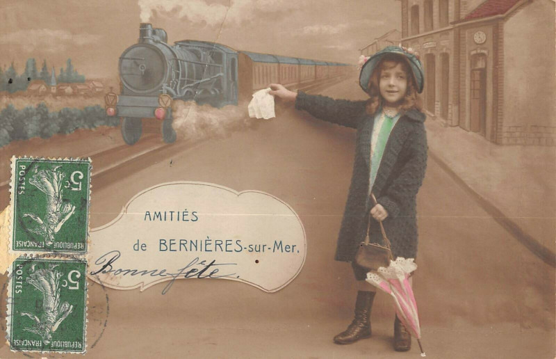 Carte postale ancienne Amities De Bernieres Sur Mer Train