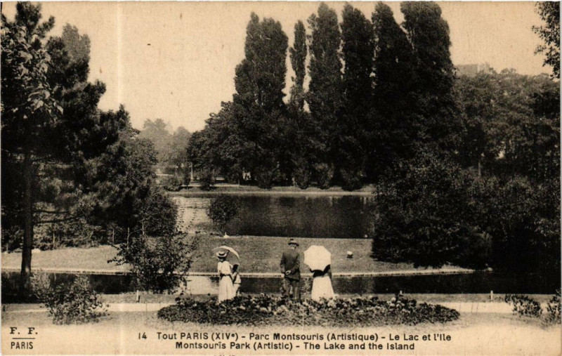 Carte postale ancienne Parc Montsouris - Le Lac et l'Ile à Paris 14e