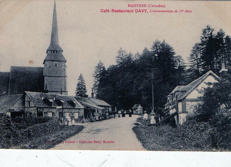 Carte postale ancienne Manerbe Cafe Restaurant Davy à Manerbe