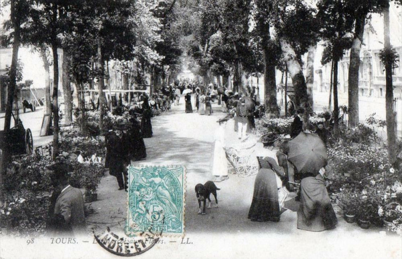 Carte postale ancienne Tours Le Marche Aux Fleurs (cpa animée) à Tours