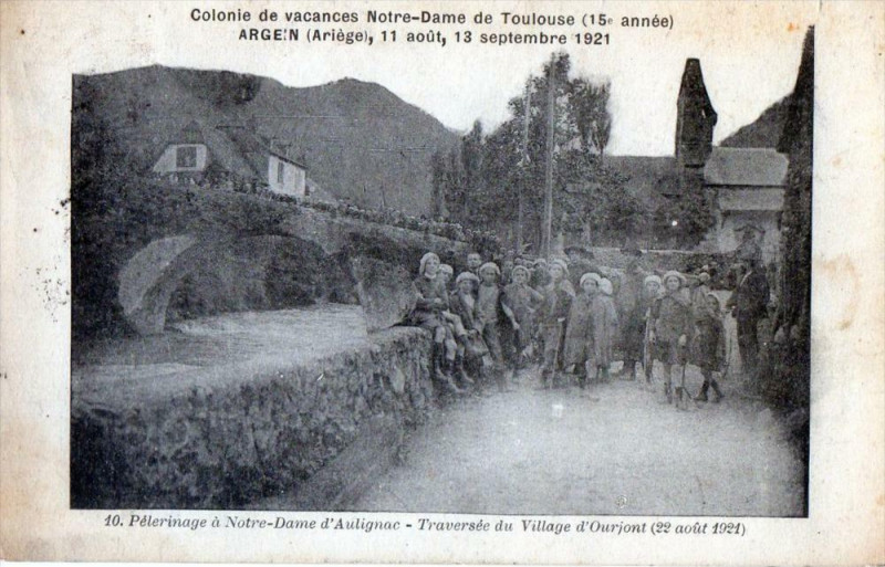 Carte postale ancienne Colonie De Vacances Notre Dame De Toulouse Argein 1921 (Animation à Argein