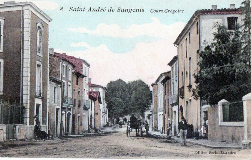 Carte postale ancienne Saint Andre De Sangonis Cours Gregoire (cpa animée)