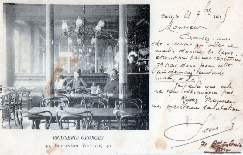 Carte postale ancienne Paris Brasserie Georges 40bd Voltaire (dos non divisé) à Paris