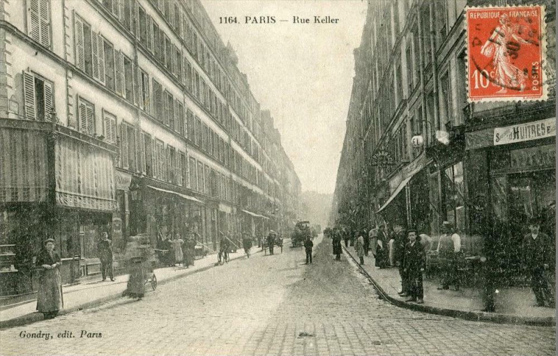 Carte postale ancienne Paris XIe Rue Keller (cpa animée à Paris 11e