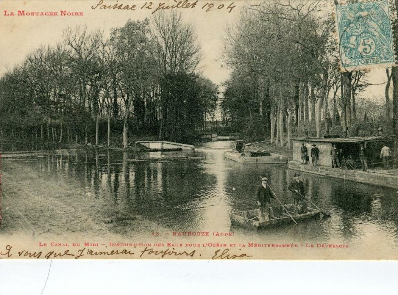 Carte postale ancienne Naurouze Le Canal Du Midi Distribution Des Eaux  (dos non divisé)