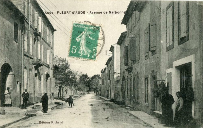 Carte postale ancienne Fleury D'Aude Avenue De Narbonne (cpa animée à Fleury