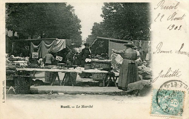 Carte postale ancienne Rueil Le Marche (dos non divisé) Animation