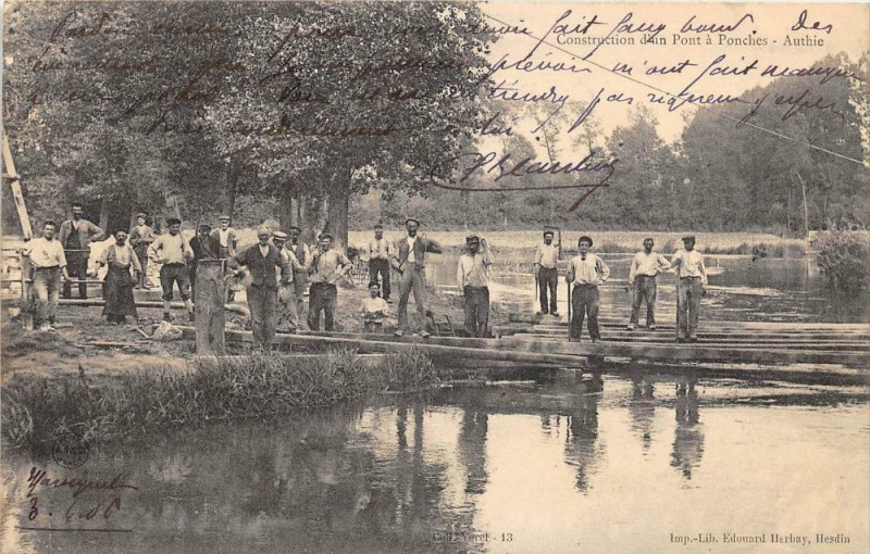 Carte postale ancienne Construction D'Un Pont A Ponches Authie (dos non divisé) à Authie