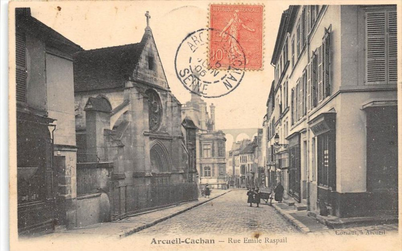 Carte postale ancienne Arcueil Cachan Rue Emile Raspail (cliché pas courant à Arcueil