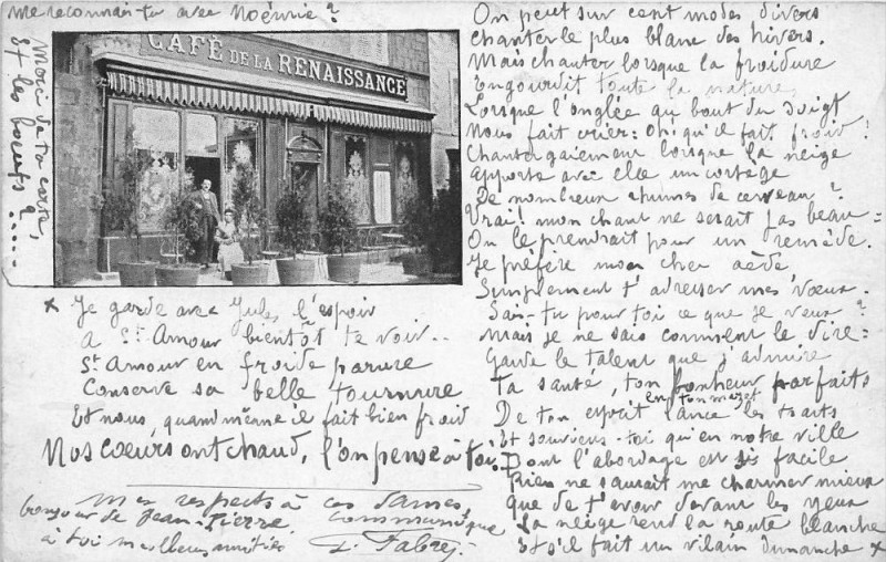 Carte postale ancienne Saint Amour Cafe De La Renaissance (cpa rare (scan recto verso  (dos non à Our