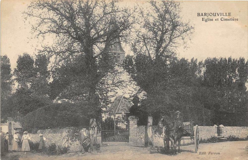 Carte postale ancienne 29 Barjouville Eglise Et Cimetiere à Barjouville