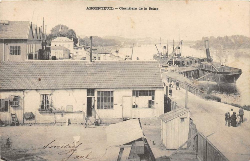 Carte postale ancienne Argenteuil Chantiers De La Seine (dos non divisé) à Argenteuil