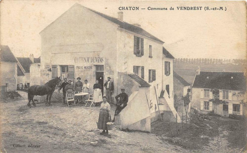 Carte postale ancienne Chaton Commune De Vendrest (epicerie mercerie animation Belle Cpa à Vendrest