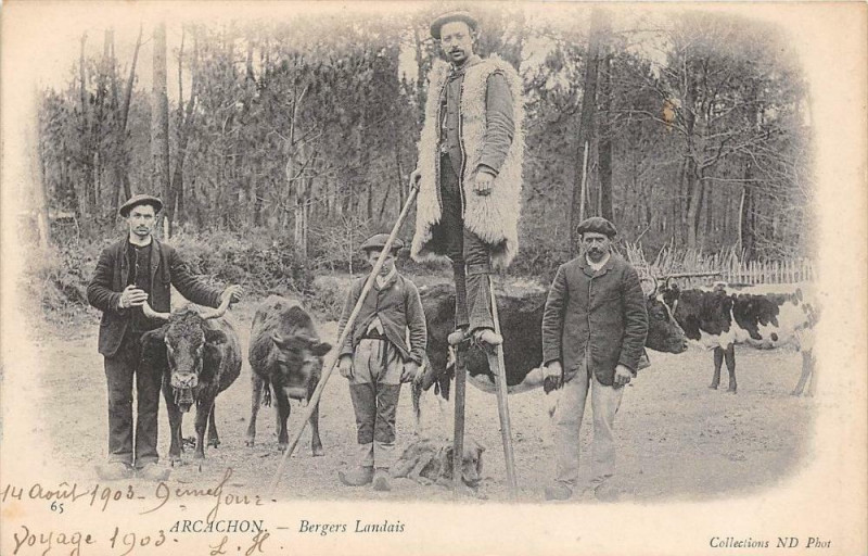 Carte postale ancienne Arcachon Bergers Landais  (dos non divisé) à Arcachon