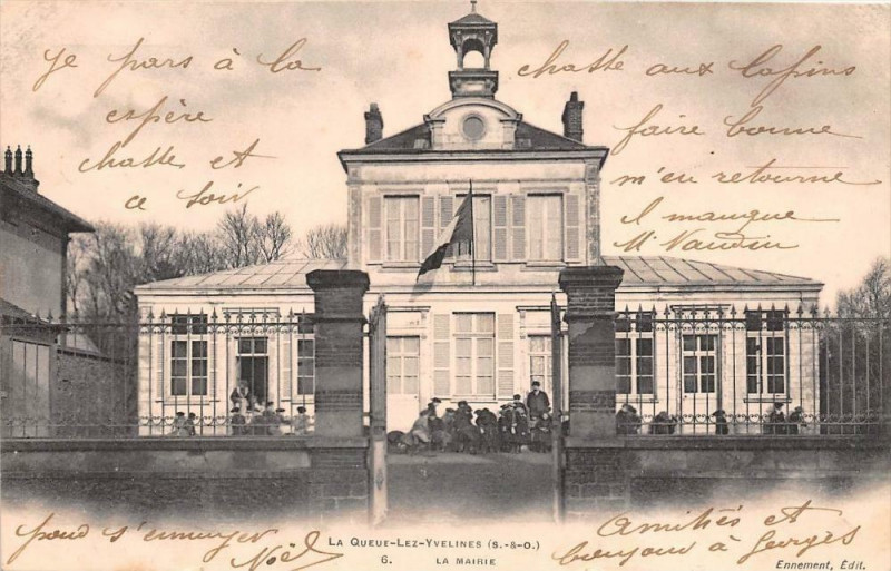 Carte postale ancienne La Queue Lez Yvelines La Mairie (dos non divisé)