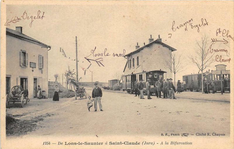 Carte postale ancienne De Lons Le Saunier A Saint Claude A La Bifurcation ( Train En Gare à Lons-le-Saunier