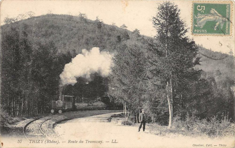Carte postale ancienne Thizy Route Du Tramway (Train