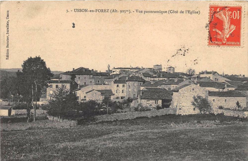 Carte postale ancienne Usson En Forez Vue Panoramique Cote De L'Eglise à Usson-en-Forez