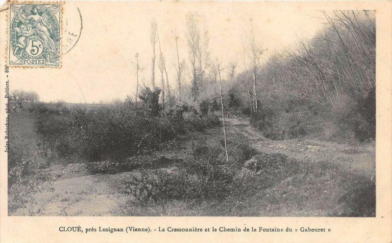 Carte postale ancienne Cloue Pres Lusignan La Cressonniere Et Le Chemin De La Fontaine Du Gabour à Cloué