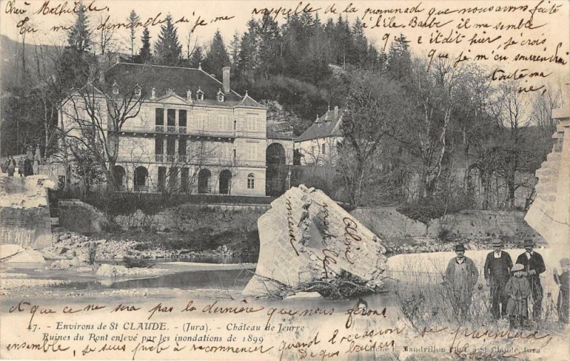 Carte postale ancienne Environs De Saint-Claude Chateau De Jeurre Ruines Du Pont Enleve Par Les Ino à Jeurre