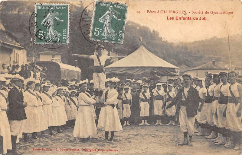 Carte postale ancienne Fetes D´OLLIERGUES Societe De Gymnastique Les Enfants De Job (cpa pas cou à Job
