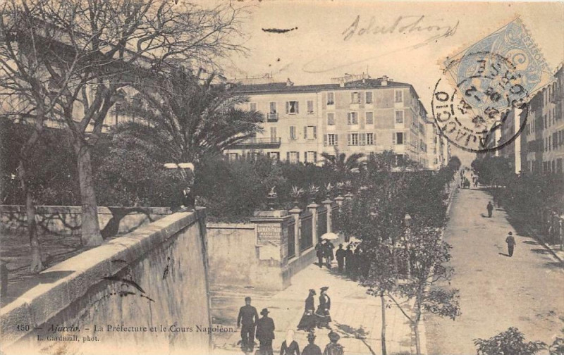 Carte postale ancienne 20 Corse Ajaccio La Prefecture Et Le Cours Napoleon (dos non divisé) à Ajaccio