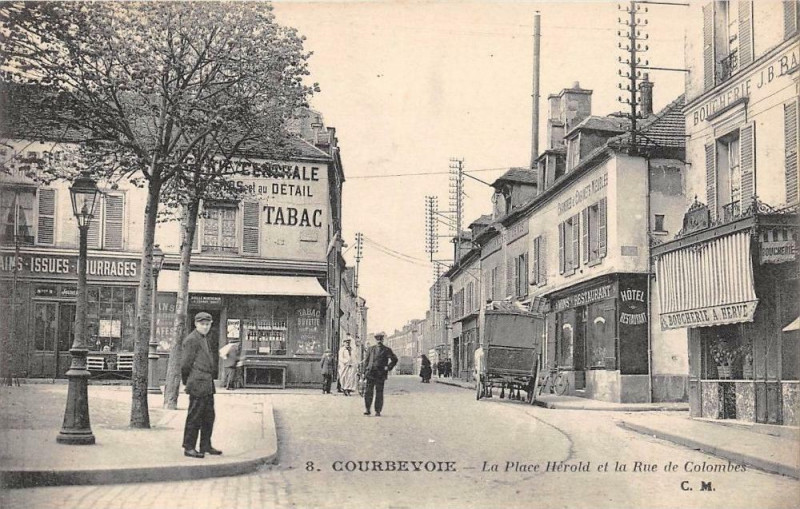 Carte postale ancienne Courbevoie La Place Herold Et La Rue De Colombes à Courbevoie