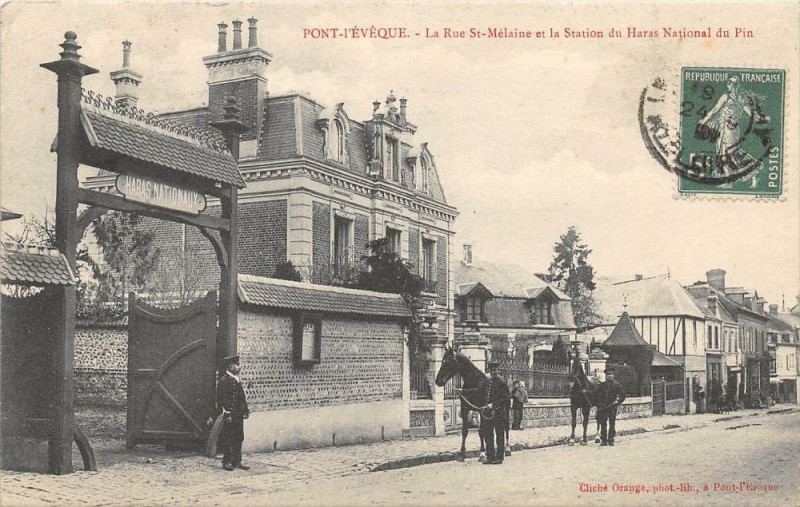 Carte postale ancienne Pont L'Eveque La Rue Saint-Melaine Et Station Du Haras National Du Pin
