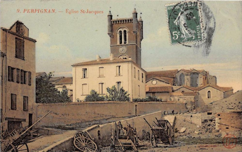 Carte postale ancienne Perpignan Eglise Saint Jacques (colorisée glacée à Perpignan