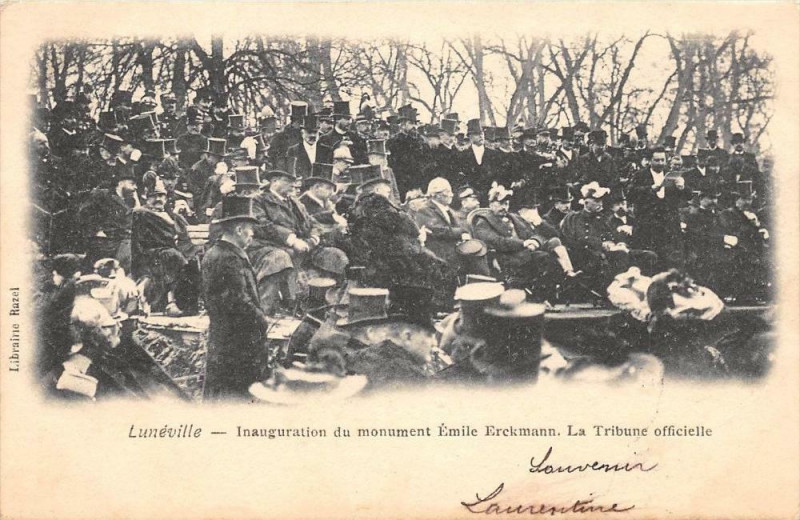 Carte postale ancienne Luneville Inauguration Du Monument Emile Erckmann La Tribune Officielle ( à Lunéville