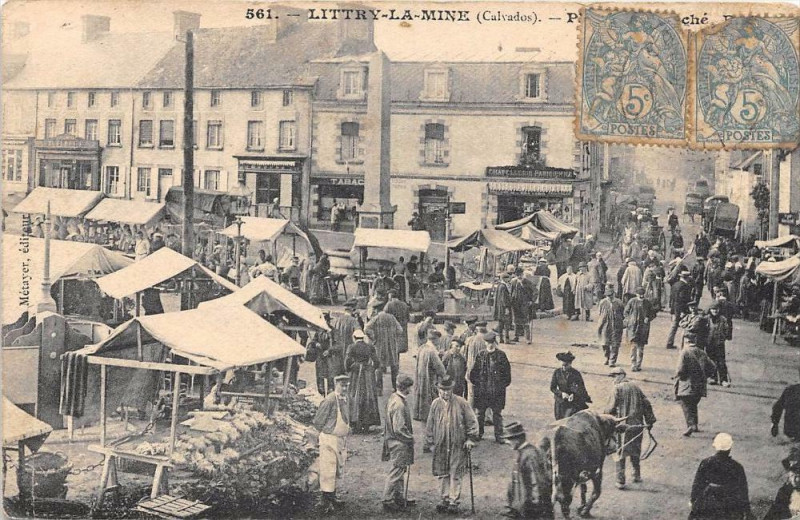 Carte postale ancienne Littry La Mine Place Du Marche