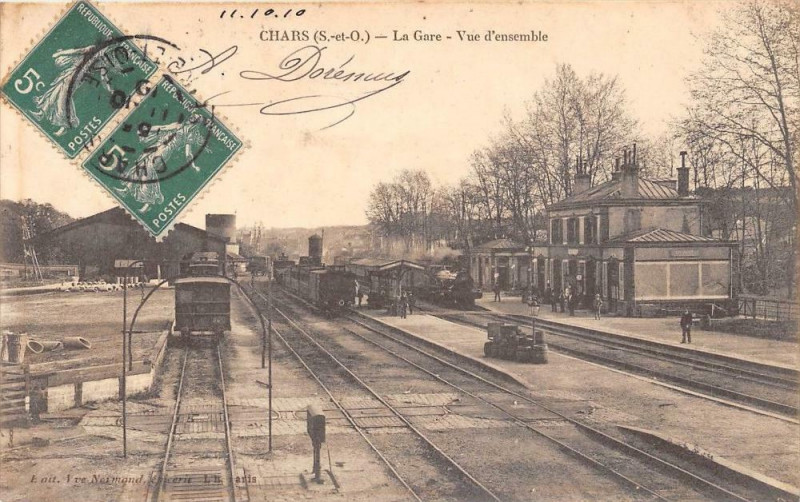 Carte postale ancienne Chars La Gare Vue D'Ensemble (Train cpa cliché pas courant
