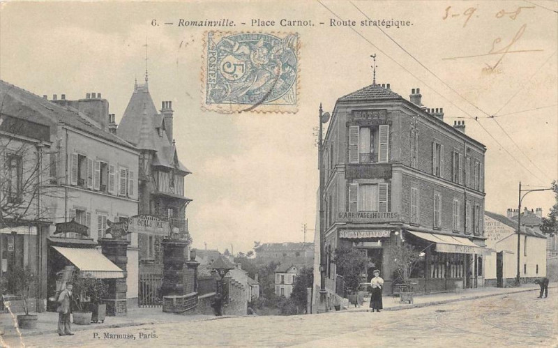 Carte postale ancienne Romainville Place Carnot Route Strategique à Romainville