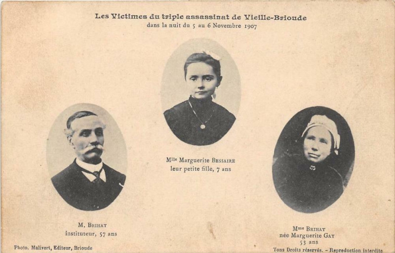 Carte postale ancienne Les Victimes Du Triple Assassinat De Vieille Brioude 1907 à Brioude